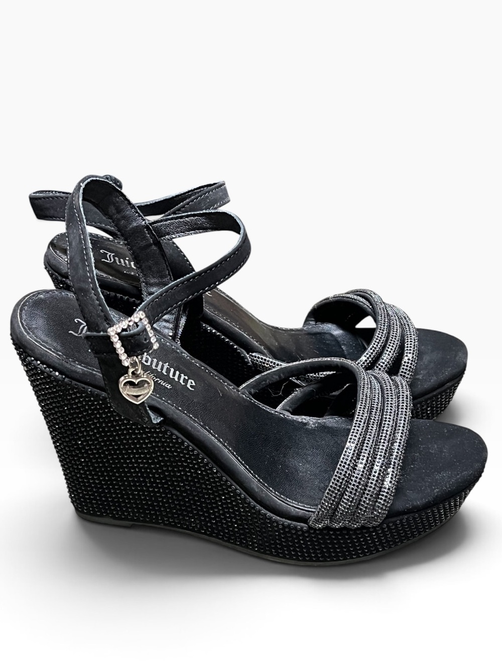 Juicy Couture Hippo black crystal wedge sandals